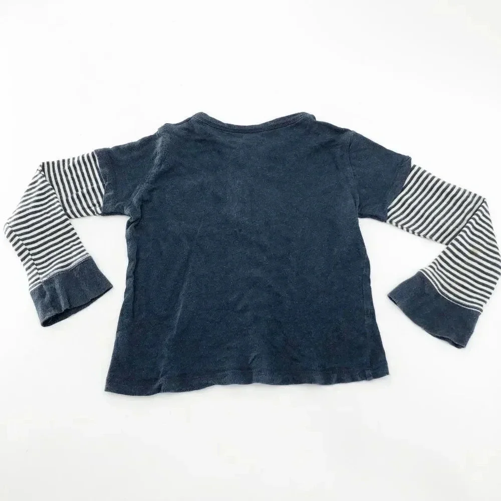 Burts Bees Kids Toddler Blue Striped‎ Long Sleeve Henley Pocket Tee Size 3T